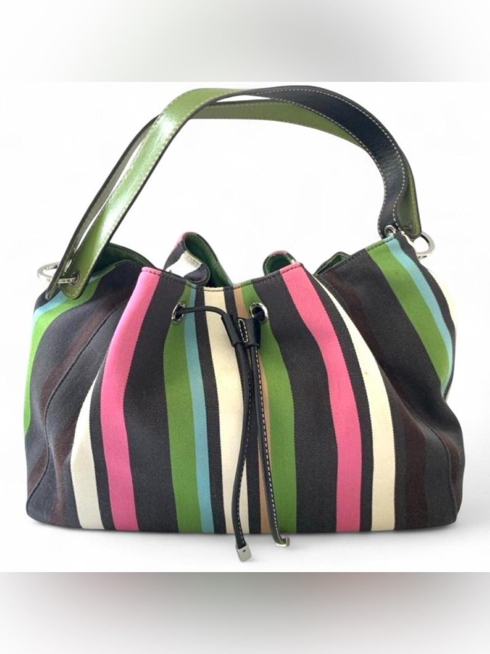 Y2K Kate Spade Marti Small Bucket  Shoulder Bag Multi Stripe Canvas